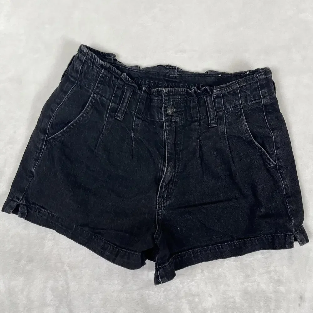 American Eagle Shorts Womens 6 Black Mom Short Pleated Denim Casual Summer